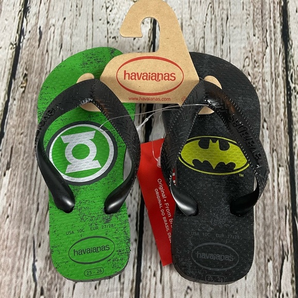 Havaianas DC Heroes Batman & Green Lantern Child Sz 10 Black & Green Flip Flops - Picture 1 of 3